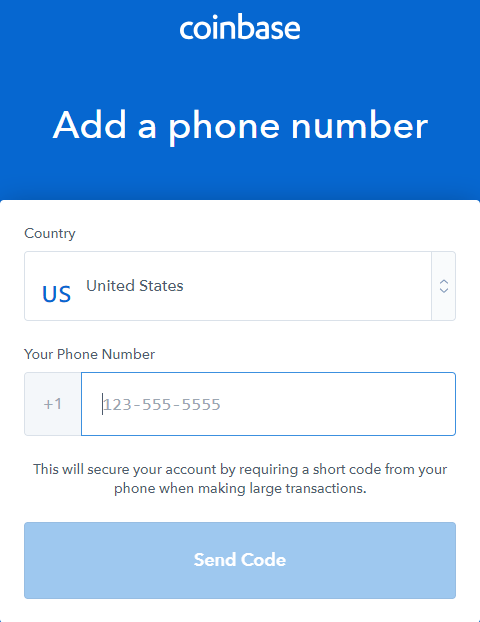 coinbase phone number form